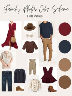 a collage of clothes and accessories with the text family outfits color scheme fall vibes