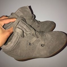 Isabel Marant's Suede Bobby Sneakers. Comes With Two Dust Cover Bags. Suede Wedge Sneakers With Platform And Round Toe, Chic Leather Wedge Sneakers, Isabel Marant Bobby, Marant Shoes, Isabel Marant Shoes, Suede Wedges, Wedge Sneakers, Dust Cover, Isabel Marant