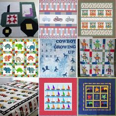 many different quilts are displayed together in this collage with the words cowboy growing up on them