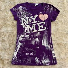 Y2k Purple Ny Heart Me Women’s T Shirt Graphic Design Brand New Without Tags Fits Size Small T Shirt Graphic Design, Graphic Design Color, Shirt Graphic Design, Graphic Tshirt Design, Graphic Design Branding, No Brand, Outfits For Teens, Infant Tees, Color Design