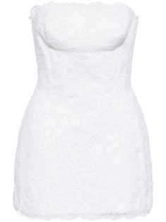 white floral-lace detailing bandeau style boned bodice built-in cups bra strapless full lining concealed rear zip fastening scallop hem Boned Bodice, White Corset, Scallop Hem, Corset Mini Dress, Bandeau Dress, City Dress, Ermanno Scervino, Pink Midi Dress, Strapless Mini Dress