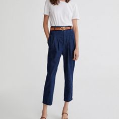 Yasmeen Pleated Trouser Pant For Women Features A Marled Indigo Dark Wash With Hip-Draping Pleats That Provide An Ultra High Waist Amd Loose Fit Through Thighs Down To Slightly Tapered, Cropped Leg Opening. This Women's Denim Trouser Is Designed In A Lightweight, 100% Non-Stretch Cotton Fabric For Extra Breathability And Irresistable Comfort. Indigo. Worn A Few Times. Ig @The_photographers_closet Pant For Women, Stretch Cotton Fabric, Indigo Colour, Ag Jeans, Jumpsuit Trousers, Denim Trousers, Cropped Trousers, Trouser Pants, Denim Women