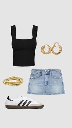 Jean Skirt With White Top, City Outfit Inspo Summer, Cute New York Outfits Summer, Cute Outfits For Vacation Summer, Black Jeans Inspo Outfit, Kendrick Concert Outfit, Outfit Ideas For Greece, Trendy Clothes 2024, European Summer Outfits Aesthetic