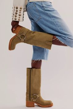 Kira Harness Boots | Free People Frye Boots Outfit, Frye Campus Boots, Upcoming Fashion Trends, Harness Boots, Frye Boots, Chunky Block Heels, Biker Boots, Classic Leather, Boots Outfit