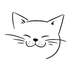 a black and white drawing of a cat's face