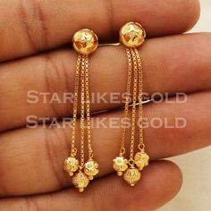 Elevate your style with these beautifully handcrafted gold earrings. Featuring a classic design and a comfortable fit, they add a refined touch to any look. Ideal for everyday wear or special occasions, they bring a subtle yet sophisticated sparkle. 22K Gold studs  Metal is Real Gold Purity is 22kt Weight is 4.15 grams approx. Max Length is 4.5 centimeter approx. Max width is 0.7 centimeter approx. Please feel free to ask if you have any query. Return and cancellation-  a 20% restocking fees wil Luxury 22k Gold Dangle Danglers, Luxury Gold Diamond Danglers, Luxury 22k Yellow Gold Danglers, Luxury Traditional Gold Chandbalis, Luxury Traditional Yellow Gold Chandbalis, Luxury Traditional Yellow Gold Danglers, Luxury Yellow Gold Temple Jewelry Earrings, Luxury 22k Gold Chandbalis For Festive Occasions, Traditional Luxury Gold Chandbalis