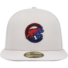 Show off your knack for fashion as well as your Chicago Cubs spirit with this New Era 59FIFTY hat. Along with a fitted construction to get a secure feel, this cap offers a flat bill for optimal shielding. Plus, the high crown and striking Chicago Cubs graphics add street-ready flair to your growing collection of gear. Six panels with eyelets Fitted Flat bill with ability to curve Imported Embroidered graphics with raised details Team-color undervisor Material: 100% Polyester High Crown Wipe clea Adjustable Curved Brim Hats For Fan Gear, Adjustable Curved Brim Fan Gear Hats, Adjustable Visor Hat For Fan Gear, Adjustable Visor For Fan Gear, Fan Gear Visor Hat, One Size Fits Most, Adjustable Flat Bill Hats For Fan Gear, Adjustable Flat Bill Hat For Fan Gear, Adjustable Fitted Hat With Curved Brim For Fan Gear, 59fifty Hats