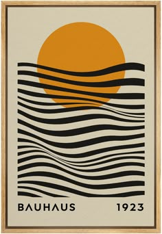 an orange sun over the ocean with waves in front of it and text that reads bauhus 1932