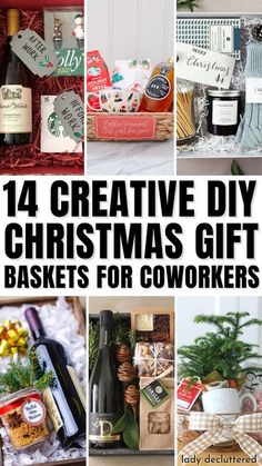 twelve creative diy christmas gift baskets for coworkers to give as presents or gifts