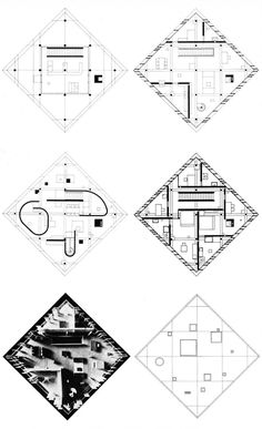 four diagrams showing different sections of the house and floor plans for each section of the house