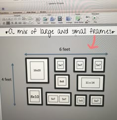 a computer screen showing the size and width of small frames