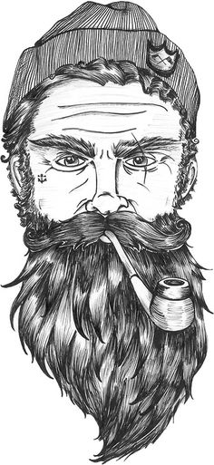 a drawing of a bearded man with a pipe