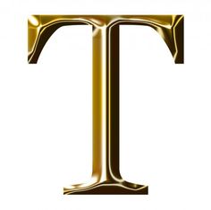 a shiny gold letter t on a white background