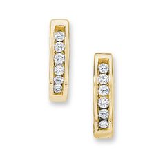 Zales: 1/4 CT. T.W. Diamond Huggie Hoop Earrings in 10K Gold Princess Diamond Earrings, Zales Jewelry, White Diamond Earrings, Channel Setting, Peoples Jewellers, Gold Diamond Earrings, Triangle Earrings, Diamond Hoop Earrings, Huggie Hoop Earrings