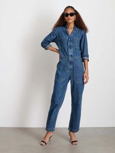 Alex mill - shoreditch jumpsuit in denim. the workwear details here were inspired by vintage mechanic coverall.    - straight through the leg with a relaxed fit and full length inseam.  - zipper fastening with waist tabs for adjustability.  - fits true to size.  - 100% cotton. Melinda Dress, Mechanic Coveralls, Vintage Mechanics, Alex Mill, Long Jumpsuits, Work Jackets, Engineered Garments, Denim Jumpsuit, Short Jumpsuit