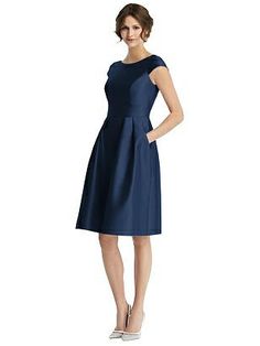 Cap Sleeve Pleated Skirt Dress with Pockets | The Dessy Group Aline Dress Formal, Fashion Outfits Work, Alfred Sung Bridesmaid Dresses, Mother Of The Groom Gowns, Mother Of The Bride Fashion, Mog Dresses, Twill Dress, Dessy Collection, Wrap Dress Short