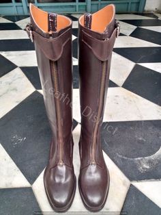 For more designs in handmade tall riding and polo boots section please follow the link. https://www.etsy.com/shop/BarismilLeathers?ref=seller-platform-mcnav&section_id=26256838 These tall leather riding boots are made from premium brown calf leather will all leather lining on the inside. All handmade leather equestrian polo riding boots.  Handmade leather boots for polo horse riding or you can use them as fashion boots. These boots are handmade from premium quality Italian cowhide leather. These Polo Horse Riding, Horse Riding Shoes, Long Black Leather Boots, Riding Boots Brown, Spectator Shoes, Polo Boots, Horse Riding Boots, Equestrian Riding Boots, Handmade Leather Boots