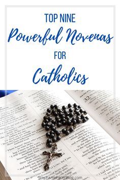 an open book with the title top nine powerful nonvens for catholics on it