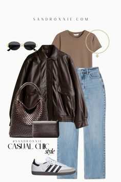 CASUAL CHIC FALL LOOKS   (1 of 7)  + linking similar options & other items that would coordinate with this look too!   xo, Sandroxxie by Sandra www.sandroxxie.com | #sandroxxie  Fall Outfit | Fall mom Outfit  | comfy fall Outfit | brown leather jacket outfit   Follow my shop @sandroxxie on the @shop.LTK app to shop this post and get my exclusive app-only content!  #liketkit #LTKStyleTip #LTKSeasonal #LTKFallSale @shop.ltk https://liketk.it/4Phlu Work Leather Jacket Outfit, Outfit Ideas With Brown Leather Jacket, Leather Jacket Button Up Shirt Outfit, Fall Outfits Brown Jacket, Brown Jacket Fall Outfit, Dark Brown Shacket Outfit, Fall Outfits With Leather Jackets, Styling Brown Jacket, Autumn Leather Jacket Outfit