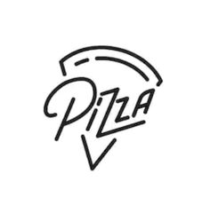 the word pizza written in black ink on a white background