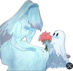 the ghost is holding a bouquet of flowers