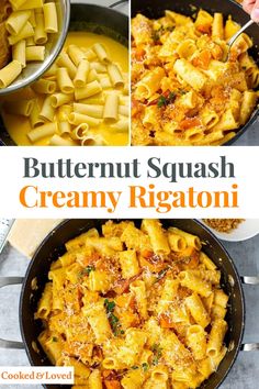 butternut squash creamy rigatoni in a skillet