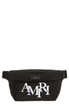 AMIRI continues its love of branding this season on this belt bag detailed with an embroidered, staggered logo and an adjustable belt with monogram hardware. Front zip closure Adjustable belt/crossbody strap with squeeze buckle Exterior zip pocket Logo-jacquard Tencel® lyocell lining Tencel lyocell is a sustainably produced fiber made with closed-loop processing Nylon Made in the USA Adjustable Belt, Belt Bag, Zip Pockets, Buckle, Nordstrom, Monogram, ? Logo