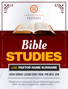 the bible studies flyer with an open book