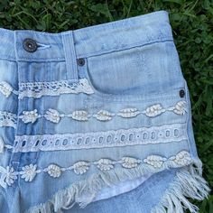 These Are Carmar Denim Shorts With Lace Detail, Which Makes Them Very Unique! They Are Completely Unworn With Tags. Size 25 :) Summer Cotton Cutoff Jeans, Bohemian High Waist Jeans For Summer, Summer Cotton Denim Blue Jean Shorts, Summer Denim Blue Cotton Jean Shorts, Bohemian Dark Wash Jeans For Summer, Summer Bohemian Dark Wash Jeans, Cotton Cutoff Bottoms For Festival, Cutoff Cotton Bottoms For Festival, Summer Cotton Jeans With Frayed Hem