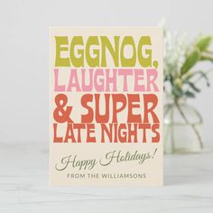 Groovy Unique Retro Funny Eggnog Custom Christmas Holiday Card | Zazzle Joyful Gatherings, Retro Funny, Retro Humor, Colorful Design, Custom Christmas, Late Night