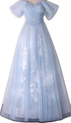 Blue A-line Dress For Prom, Blue Tulle Floor-length Gown, Blue Floor-length Tulle Gown, Blue Tulle Gown For Prom Season, Light Blue A-line Prom Dress, Light Blue Floor-length Tulle Dress, Blue Tulle Gown With Tulle Skirt, Blue Dresses For Prom Season, Blue Tulle Dress For Banquet