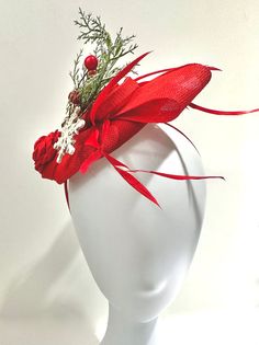 Christmas Headband Fascinator, Red Christmas Fascinator Headband, Snowflake Headband, Red Fascinate Headband, Christmas Wedding Headpiece by FancyGirlBoutiqueNYC on Etsy Red Mini Hats For Carnival Party, Red Mini Hats For Party Carnival, Carnival Party Red Mini Hats, Red Christmas Holiday Headband, Red Christmas Hat For Festive Occasions, Adjustable Red Mini Hat For Christmas, Red Christmas Costume Hat For Party, Red Christmas Party Costume Hat, Red Adjustable Mini Hat For Christmas