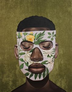 a painting of a man with flowers painted on his face