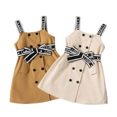 Toddler Girl Dresses Button Design Belted Strap Sleeveless Dress – Atom Oracle Suspenders Dress, Kids Fashion Wear, French Dress, Suspender Dress, Khaki Dress, Dresses Kids Girl, Toddler Girl Dresses, Button Design