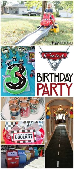 a birthday party with cars and decorations