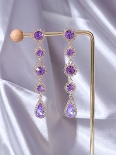 Rhinestone Detail Water-drop Earrings Mauve Purple Glamorous   Zinc Alloy     Women Fashion Jewelry, size features are:Bust: ,Length: ,Sleeve Length: Gold And Purple Earrings, Purple And Silver Jewelry, Gold And Purple Jewelry, Purple Jewelry Aesthetic, Lilac Jewelry, Lavender Jewelry, Violet Jewelry, Purple Dangle Earrings, Purple Accessories