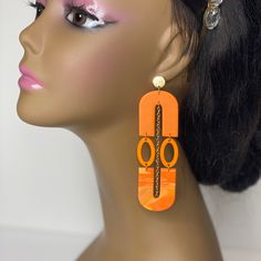 Orange Rainbow Arch Statement Earrings, Unique/Vibrant One Of A Kind. Only One Available In This Style And Color Retro Pierced Jewelry For Party, Nickel Free Orange Jewelry For Party, Bold Jewelry With Matching Dangle Earrings, Trendy Orange Hypoallergenic Jewelry, Retro Orange Jewelry For Party, Bold Drop Earrings Jewelry Gift, Handmade Bold Jewelry For Party, Trendy Hypoallergenic Orange Jewelry, Bold Orange Party Jewelry