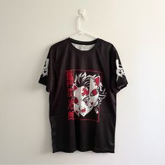 Demon Slayer Kimetsu No Yaiba Tanjiro Kamado Men’s T-Shirt Jersey. Sz Large, New In Package Black T-shirt With Sublimation Print For Fan Events, Black Sports T-shirt With Back Print, Black T-shirt With Front Print For Fan Events, Black Graphic Tee For Fan Events, Black T-shirt With Graphic Print For Fan Events, Black Casual T-shirt For Fan Events, Casual Black T-shirt For Fan Events, Black Sports Top With Back Print, Black Screen Print Tops For Cosplay