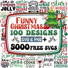 a tv screen with christmas lettering on it and the words funny christmas 100 designs for $ 5