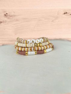 Fall Heishi Bracelets | Handmade Bracelets | Gifts for him | Gifts for her Fall Color Beaded Bracelets, White Bohemian Stacked Bracelets, Bohemian White Stacked Bracelets, Claybead Bracelet, Fall Bracelets, Bracelets Heishi, Heishi Jewelry, Chunky Blankets, Heishi Bracelets