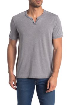 Slightly faded and worn, this short sleeve henley completes a casual outfit with a vintage style. Fit: this style fits true to size. Split neck. Short sleeves. Partial front placket. Slips on over head. Vintage wash. Solid color. Knit construction. Approx. 27.5" length (size M). Imported Short Sleeve Cotton Henley With Buttons, Henley Neckline T-shirt With Button Closure, Cotton Henley T-shirt With Buttons, Cotton Henley Neckline T-shirt With Buttons, Gray Cotton Henley Neckline Top, Florida Outfits, Short Sleeve Henley, Stylish Summer Outfits, Vintage Short