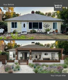 before and after photos of a small house