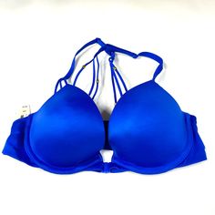 New Victorias Secret 32c Pushup Bra Front Close Padded Strappy Solid Blue #1532 Lot #1532 Minimal Staining/Pilling Underwire Padded Adjustable Straps Darker Blue Than Pics Perceive Front Close Closure Strappy Detail Blue Push-up Bra With Adjustable Straps, Victoria's Secret Blue Underwire Bra, Summer Push-up Bra In Blue, Blue Padded Cup Bra By Victoria's Secret, Blue Push-up Bra With Lined Body, Victoria's Secret Blue Bra With Padded Cups, Victoria's Secret Stretch Blue Bra, Victoria's Secret Blue Push-up Bra, Victoria's Secret Padded Blue Bra