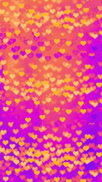 an image of many hearts in the air with pink and yellow colors on it's surface