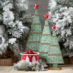 Transform your home into a festive wonderland with our stunning Textured Metal Tabletop Tree Set of 3 - These enchanting trees boast a captivating blend of colors and textures, featuring vibrant green and red hues complemented by elegant wood trim - With their intricate design and attention to detail, these trees are sure to add a touch of holiday cheer to any space.. These tabletop trees come in a set of three, each with a different height, allowing you to create a dynamic and visually appealing arrangement - Display them as a trio for a cohesive look or scatter them throughout your space to bring a festive touch to multiple areas - Their compact size makes them versatile and ideal for decorating your mantel, coffee table, shelf, or even as a charming centerpiece for your dining table.. M Christmas Decor Green, Shabby Chic Christmas Ornaments, Classic Display, Yarn Trees, Cone Trees, Metal Christmas Tree, Wood Christmas Tree, Shabby Chic Christmas, Wooden Christmas Trees