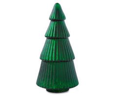 a green glass christmas tree on a white background