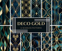 an art deco pattern with gold and blue colors on the background, it is suitable to be used for wallpaper or fabric