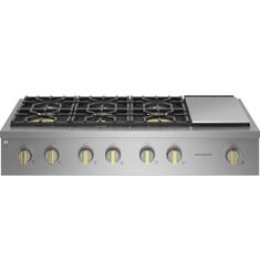 a stainless steel stove top with four burners