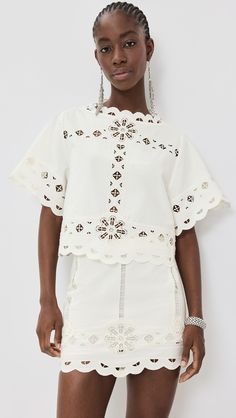 Isabel Marant Parissa Top | Shopbop Eyelet Embroidery Design, Internship Fashion, Eyelet Embroidery, Scalloped Trim, India Fashion, Lace Embroidery, White Brand, Skorts, School Fashion