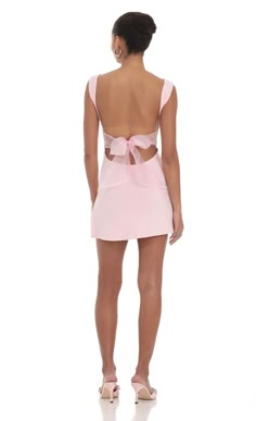 Tulle Back Bow Ruched Bodycon Dress in Pink | LUCY IN THE SKY Pink Lucy In The Sky Dress, Hoco Dress With Bow, Bodycon Hoco Dress, Tight Hoco Dress, Pink Hoco Dress, Pink Sequin Party Dress, Dresses Bow, Hoco Dresses Pink, Hoco Inspo